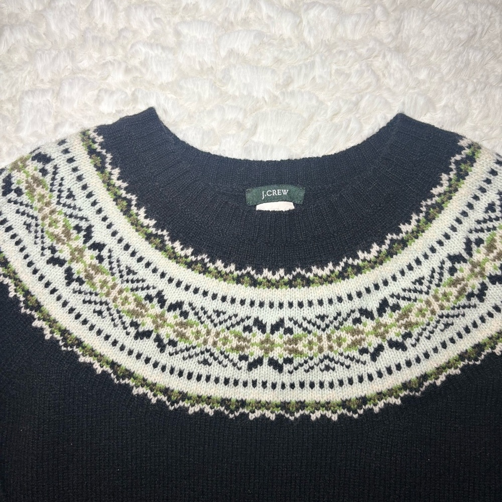 J. Crew Black Sweater with White and Green Patterns - Picture 2 of 2